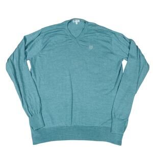 Peter Millar Wool Silk Sweater Blue V Neck 1818 Golf Logo XL